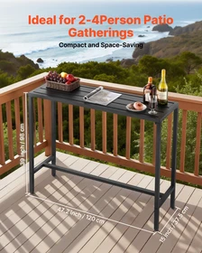 VEVOR Outdoor Bar Table, 47 x 15 in Patio Bar Table, Waterproof Top & Sturdy Met