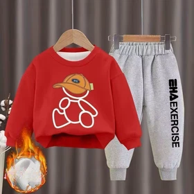 Kids Clothes Boys & Girls Autumn Fleece-Lined Top & Pants 2 Pieces Sets Teenage 