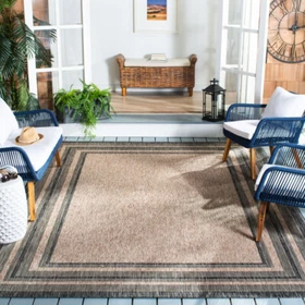 SAFAVIEH Outdoor CY8475-37312 Courtyard Natural / Black Rug SAFAVIEH Outdoor CY8475-37312 Courtyard Natural / Black Rug