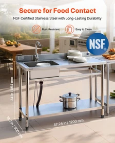 VEVOR Stainless Steel Utility Sink - 47x19.7x37 in, Free Standing Single Bowl Co VEVOR Stainless Steel Utility Sink - 47x19.7x37 in, Free Standing Single Bowl Co
