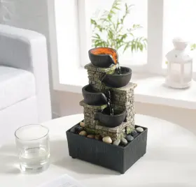 21132A EVISSO Waterfall Fountain Cascading Bowl Cor Water Zen