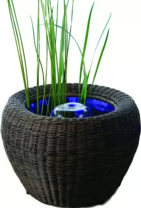 871980660009 POND BOSS Mocha Patio Wicker Urn Light 871980660009 POND BOSS Mocha Patio Wicker Urn Light