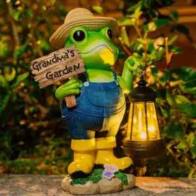 RIV001 QMAGGICE Frog Garden Statue Solar Light Gardener Lant