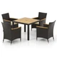 Pemberly Row 5 PCS Patio Dining Table Set for 4 Rattan Conversation Set Brown